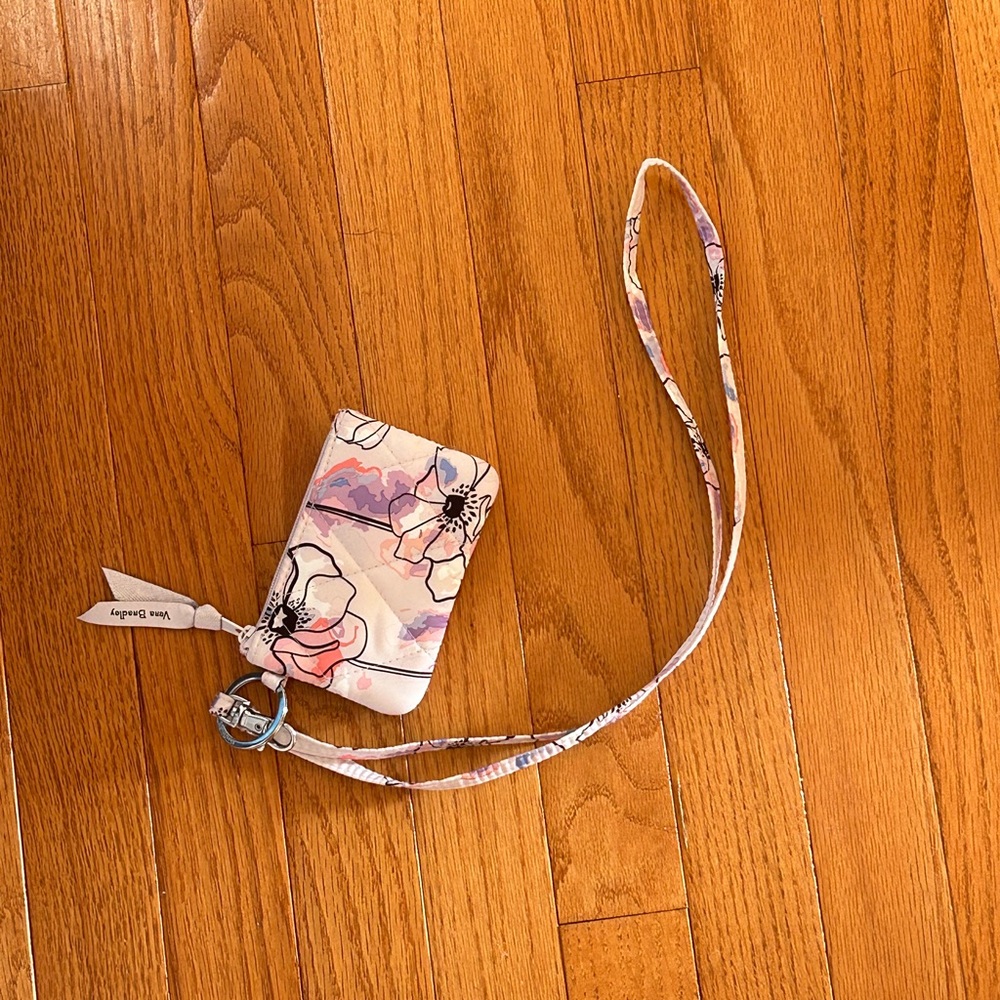 Vera Bradley Zip ID Case Holder with Lanyard in Anemone Watercolor Pattern